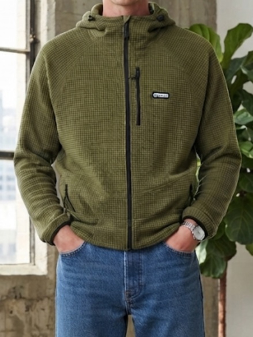 FREEDOM INDUSTRIES Waffle Knit Zip Up Hoodie Jacket Green 2X